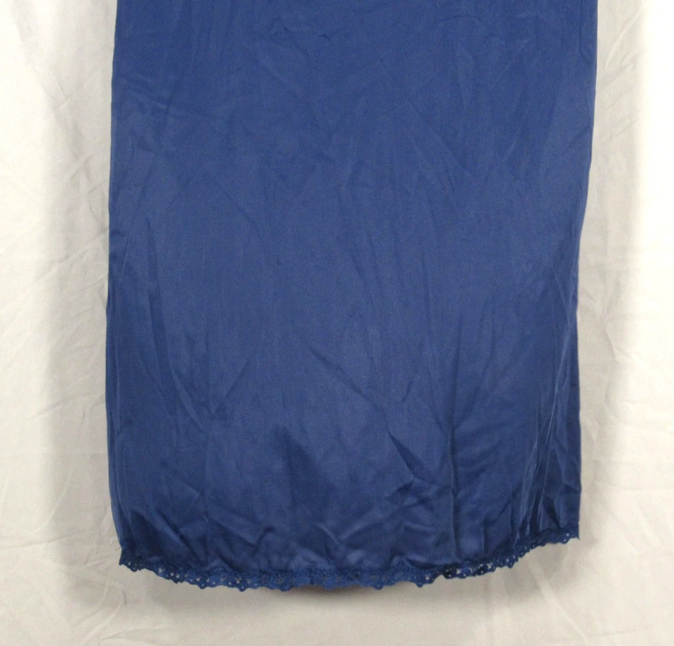 VTG VANITY FAIR Thin NYLON Navy MESH FLORAL BODICE Lace Trim FULL SLIP Sz 34 L - Image 3 of 4