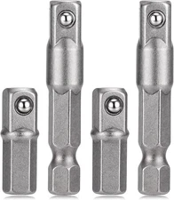 4 Pack 1/4 Hex to Socket Adapter, Impact Extension Adapter Converter  #211 