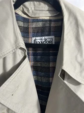 Luxa D'Or Men's Diolen Trench Coat Khaki Size 52 Double-Breasted Plaid Lining