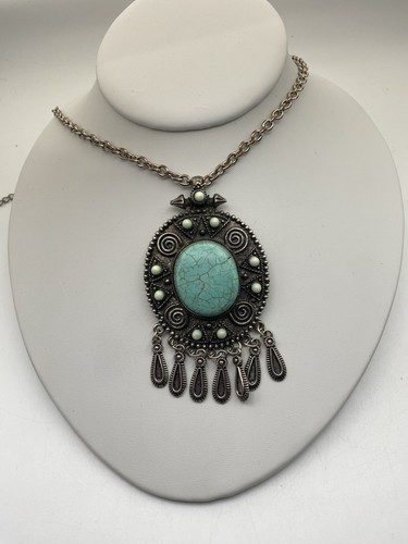 Vintage VCLM Native Southwestern Style Faux Türkis Silber Ton Halskette - Bild 1 von 8