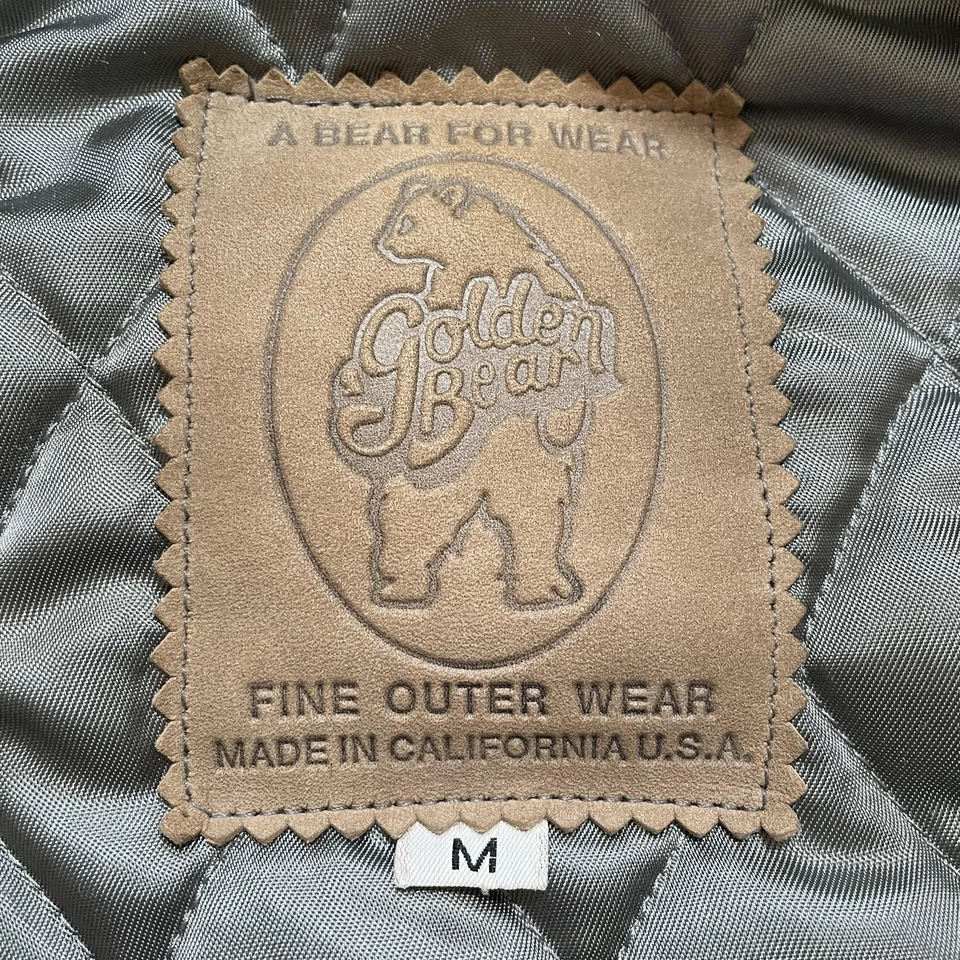 Chaqueta Oso Dorado De Colección Para Hombre Mediana Azul Blanco Cuero Universitario Hecha en EE. UU. Años 90 Foto 3 de 4