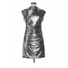 Michael Kors Womens Silver Sequin Mock Neck Ruched Cocktail Dress Medium NWOT