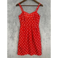 J.Crew Dress Sz 2 Red White Ikat Print Mini V-Neck Sleeveless Pockets Summer