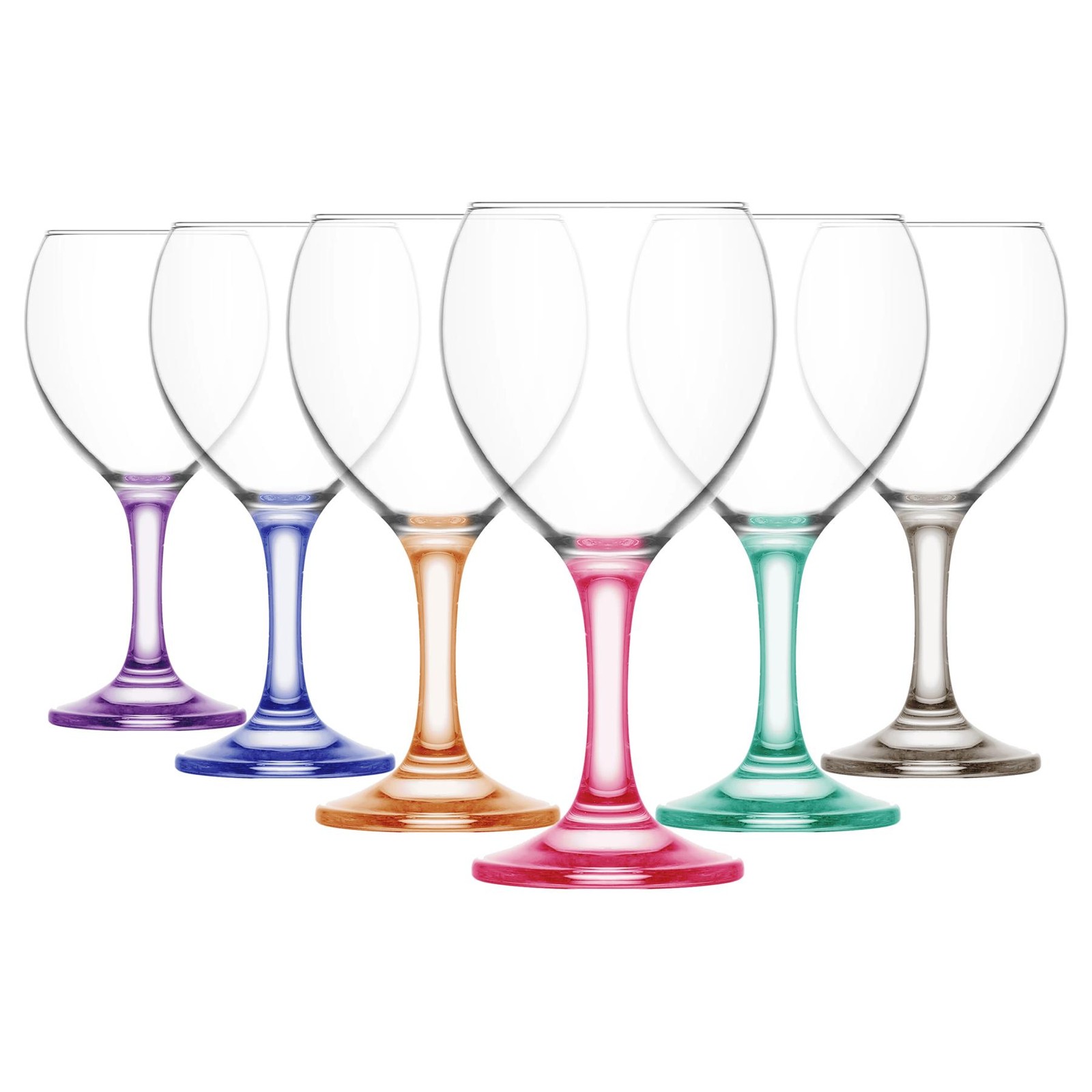 Misket Wine Glasses - 260ml - Coloured Stem - Pack of 6