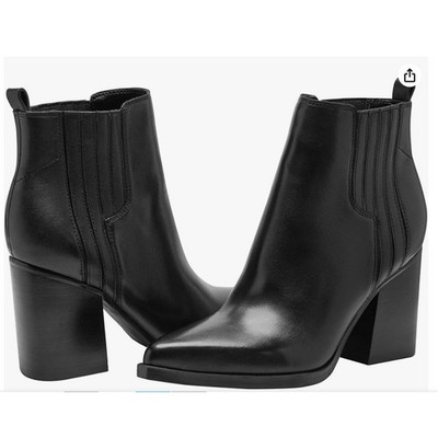 Marc Fisher LTD Women's Black Leather Pointed Toe Western Ankle Boots 12M NEW