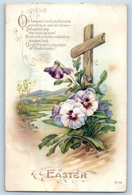 c1910's Easter Holy Cross And Flowers Embossed Unposted Antique Postcard