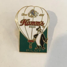Vintage 1985 Hamm's Beer Balloon Pilot Bear Enamel Lapel Hat Pin Badge Promo