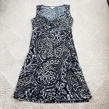 Ann Taylor LOFT Paisley Sleeveless Dress Womens 8 Navy A-Line Preppy Coastal