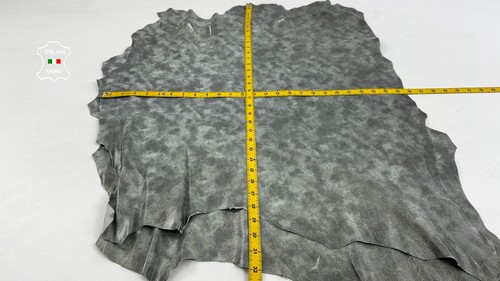 METALLIC PEWTER DISTRESSED VINTAGE LOOK Lamb leather 2 skins 9+sqf 0.7mm #C5579 - Picture 4 of 7