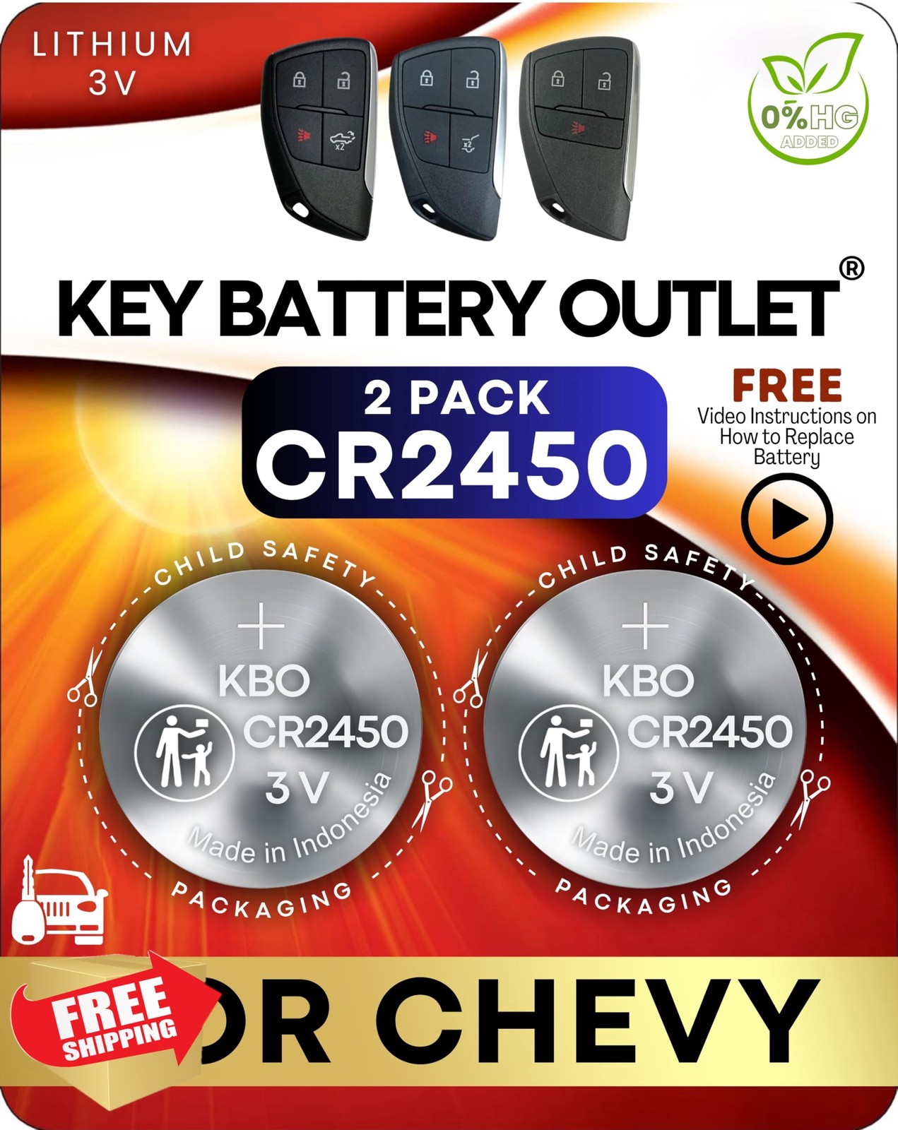 Chevrolet Key Fob Battery 2-Pack CR2450 Lithium for Tahoe Si