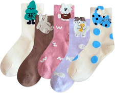 3-6 Pairs Womens Cute Animal Patterned Funny Novelty Cotton Crew Socks
