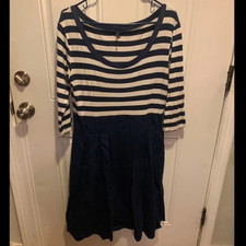 Miusol Blue and White Striped Midi Dress 3/4 Sleeve Classic Elegance Size M