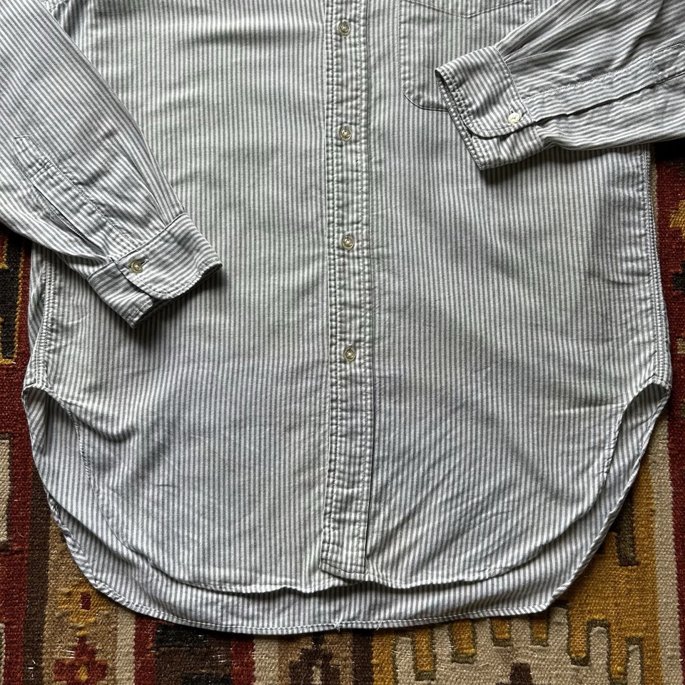 Camisa listrada de algodão vintage 1950 Brooks Brothers tamanho 15 - manchada - Imagem 3 de 4