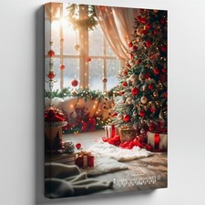 Cozy Christmas Scene Featuring A Beautifully Decorated Evergreen Tree Wall Art