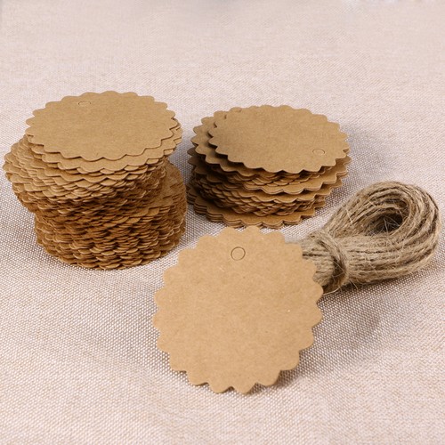 100 Pcs DIY Cowhide Card Hanging Tag Round Scalloped Labels Tags Craft Paper - Bild 3 von 11