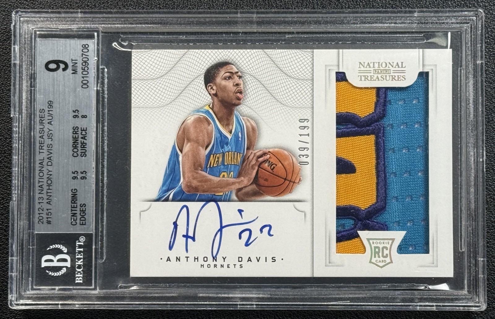 ANTHONY DAVIS BGS 9 2012-13 NATIONAL TREASURES #151 ROOKIE PATCH AUTO RPA 39/199