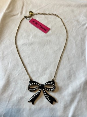 Betsey Johnson Black White Polka Dot Bow Necklace Y2K Coquette
