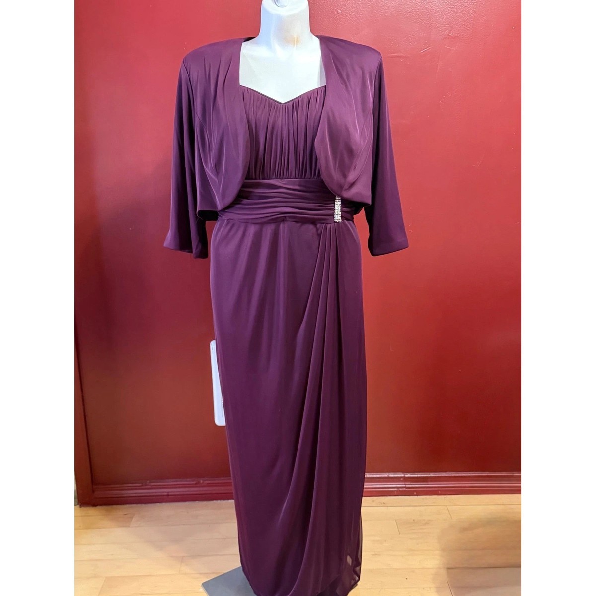 R&M Richards 18 W Dress Mother Of the Bride 2Pc Jacket Plum Burgundy Fig  Gown | eBay