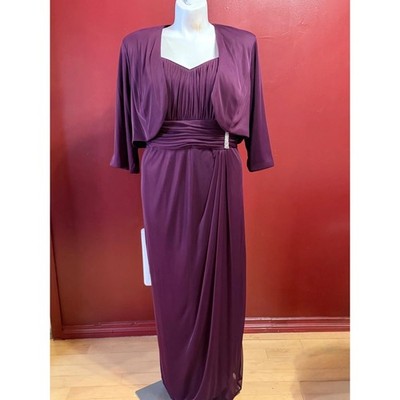 R&M Richards 18 W DRESS Mother Of the Bride 2 Pc Jacket Burgundy Fig Gown Bolero