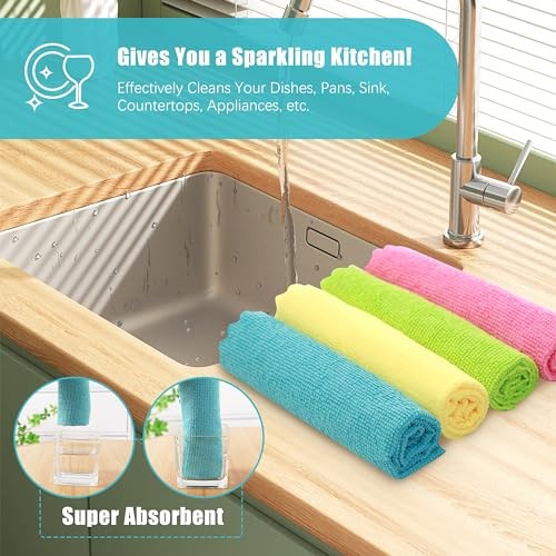  12 Pack Microfiber Cleaning Cloth - Reusable Cleaning Rag, Fast Drying 