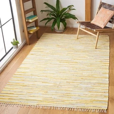 Rag Rug Collection Area Rug - 5' x 8', Gold & Multi, Handmade Boho Stripe Cot...