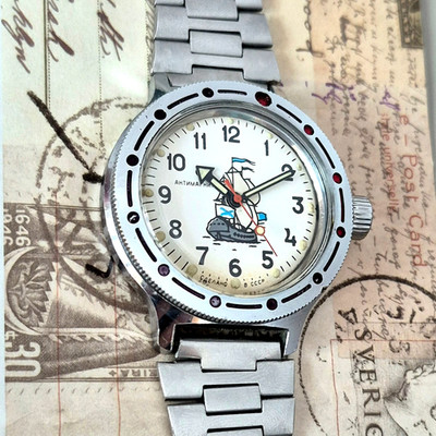 Vintage Vostok Amphibia Sailboat USSR 17J Mechanical Diver Watch Wostok Amfibia