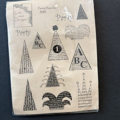 Lost Coast Designs Party Hats Set of 12 Collage Cling Rubber Stamps