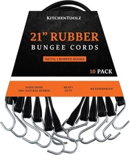 21 Inch 10 Pack Rubber Bungee Cords with Metal Hooks for Flatbed Trucks- Heavy