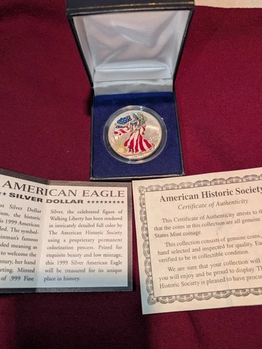 2001 American Eagle Full Color Walking Liberty .999 Fine Silver 1oz Coin