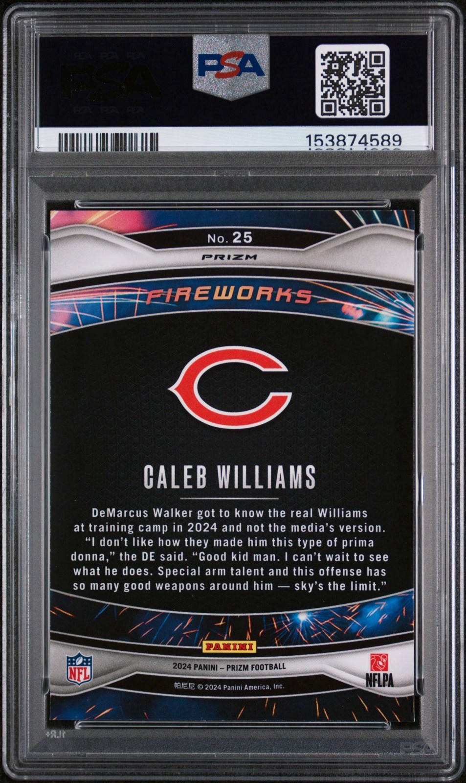 PSA 10 2024 Prizm Caleb Williams Fireworks-Green Prizm #25 RC Bears GEM MINT view 2