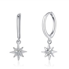 Small Huggie Hoop Earrings for Women, 925 Sterling Silver CZ North Star Charm Ea