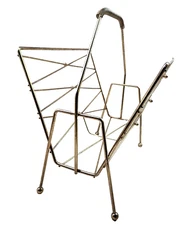 VTG Atomic MCM Metal Record Magazine Rack Coiled Handle 16x16x7 Gold Tone USA