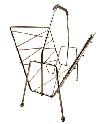 Vintage 1960s 'Atomic' Record Magazine Rack Mid-Century Coiled Handle Gold Tone