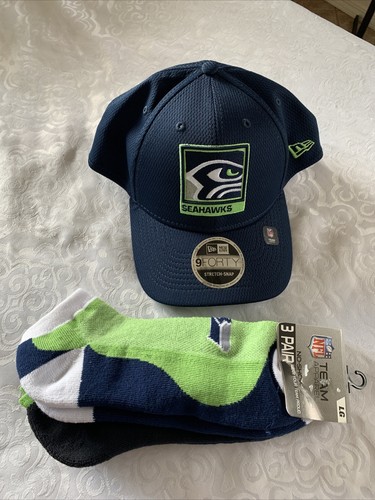 New! Seattle Seahawks 3 Pairs Socks And Adjustable SnapBack Hat - Picture 16 of 18