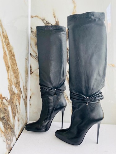 Gianmarco Lorenzi  Women Black Leather Boots Made In Italy High Heels Size 39 - Picture 5 of 8