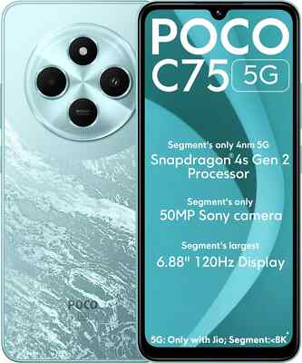 POCO C75 5G (Aqua Bliss 64 GB 4 GB RAM) 4s Gen 2 5G Processor Global Version.