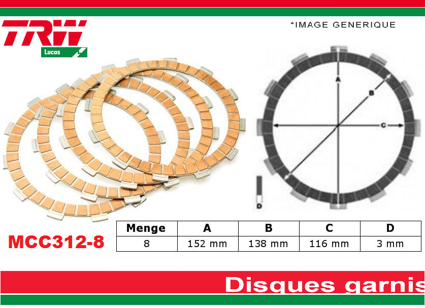 Kit de 8 disques d'embrayage garnis pour moto Suzuki GSF 600 Bandit de 2002 à 2004