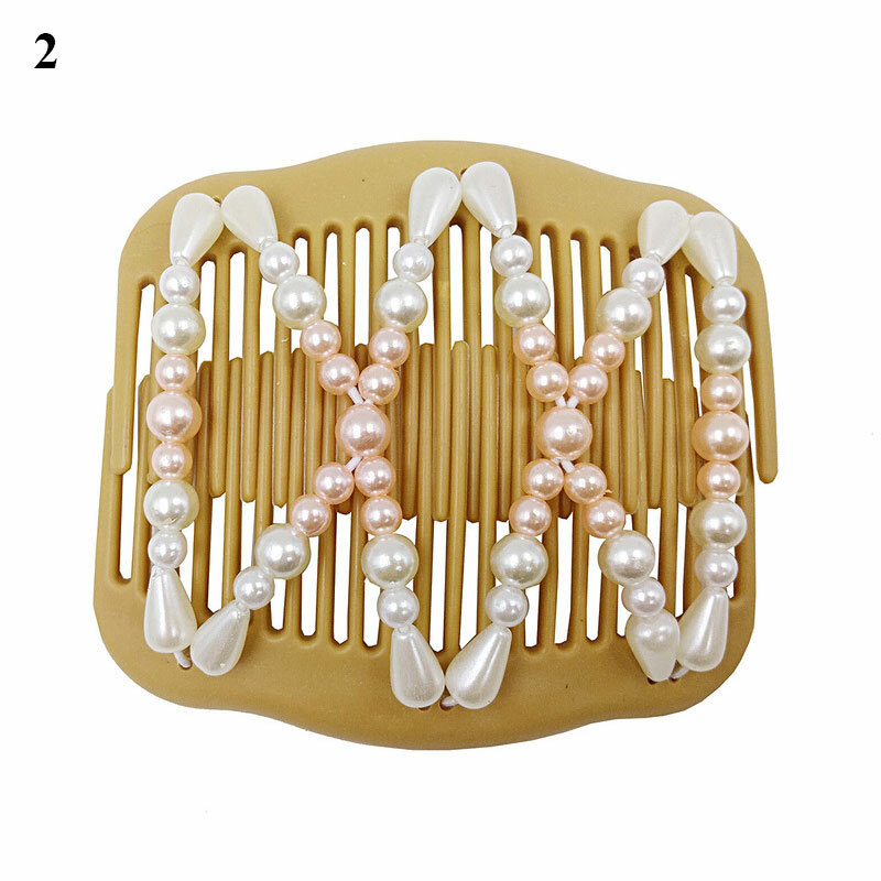 Women Magic Beads Stretch Double Hair Comb Clip Hairpin Headwear