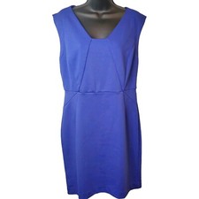 ANN TAYLOR Royal Blue Knit Dress Sleeveless Keyhole Back Size 8 Midi Work Wear 