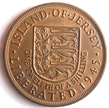 1945 JERSEY 1/12 SHILLING - High Grade Coin - FREE SHIP - Bin #999