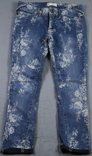 Free People Jeans Womens 25 Blue Floral Print Low Rise Cuffed Medium Wash Denim
