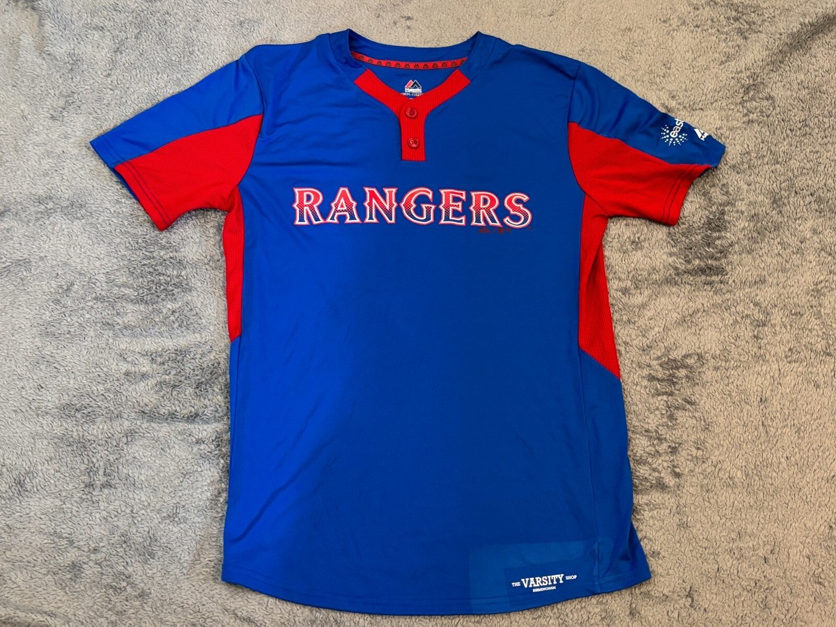MLB Texas Rangers Majestic Shirt Size Medium L Mens Cool Base Blue