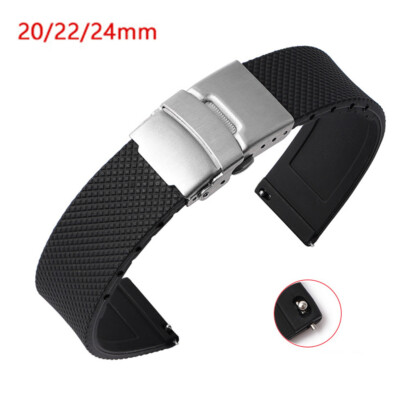 Uhrenarmband m. Faltschließe - Kautschuk Silikon Design Schwarz 20mm,22mm,24 mm