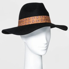 Women's Wide Brim Fedora Hat with Scarf Band Black Brand New