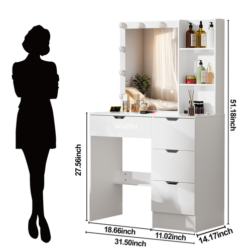 Makeup Vanity Desk Set Dressing Table Desk with Mirror and LED Lights 4 Drawer - Picture 8 of 10