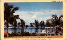 Cartolina cromata Municipal Trailer Park & Boat Landing Punta Gorda Florida anni 40