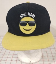 Chill Mode Happy Emoji Face Youth Cap Hat Black Yellow Snapback Flat Bill Fun