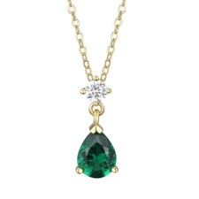 Ladies 9 Carat Gold on Sterling 925 Silver 2 Ct Green Emerald Pendant Necklace