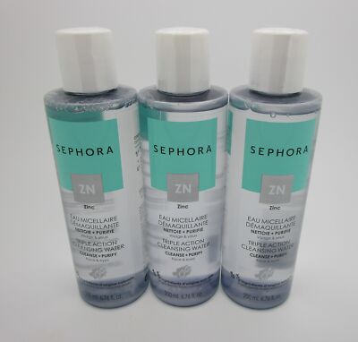 Sephora TRIPLE ACTION CLEANSING WATER Zinc Cleanse Purify Face & Eyes - Lot of 3
