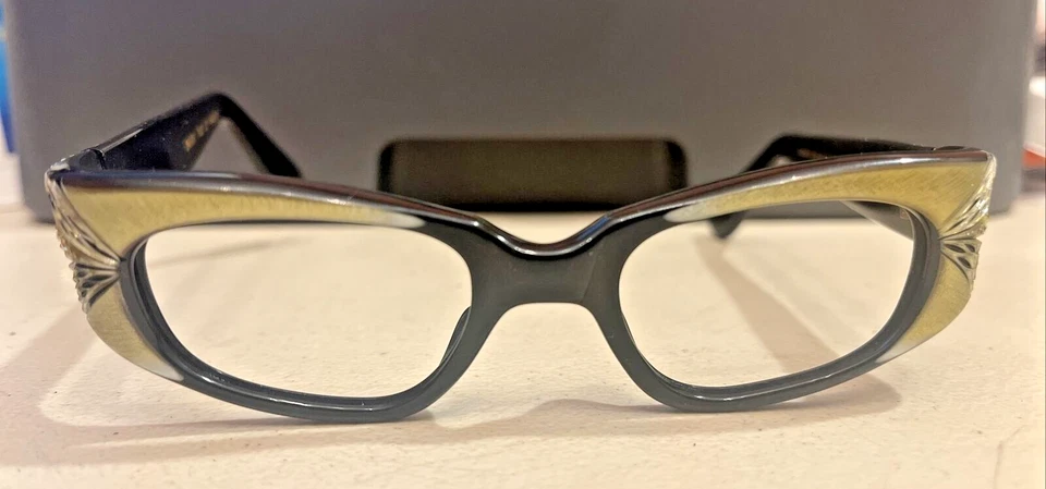 Marco de gafas vintage para mujer Cateye Swank Francia 44x20 estrás oliva Foto 2 de 4